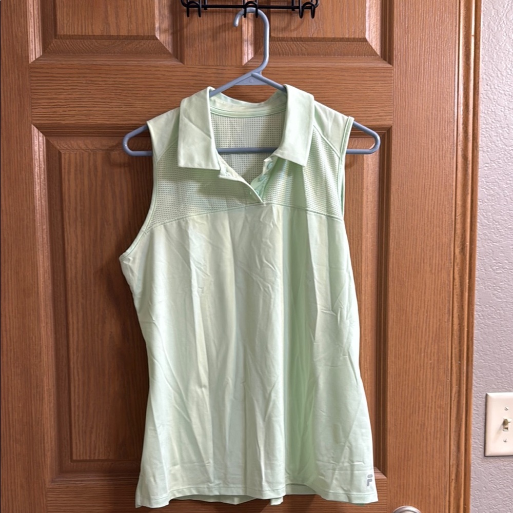 Mint Green Sleeveless Polo Top